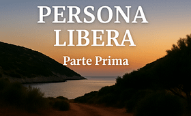 Copertina del libro ‘Persona Libera’, con una baia ionica che si tinge di rosso due volte al giorno, esprimendo il calore della protezione e la forza della libertà.